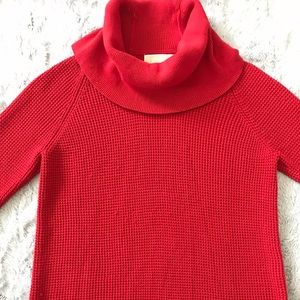 Michael Kors Cotton Blend Turtleneck Waffle Knit Sweater Bright Red